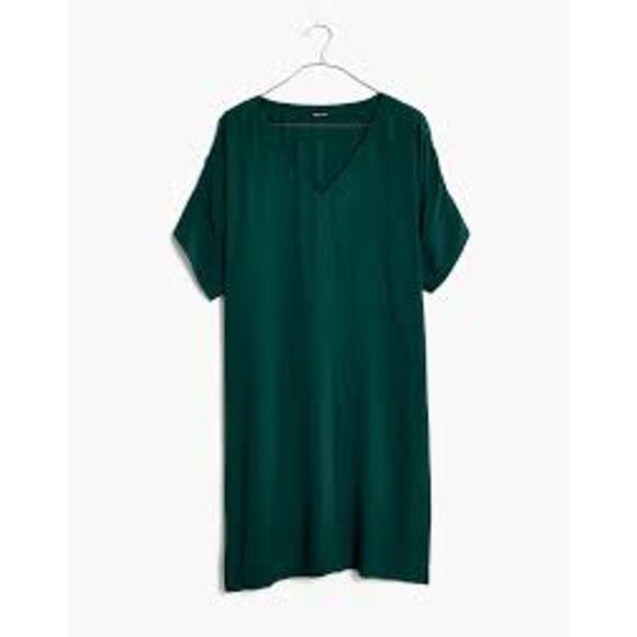 Madewell 2XS XXSmall Emerald Green Novel Dress VNeck Short Sleeve Shift Mini - Picture 8 of 8